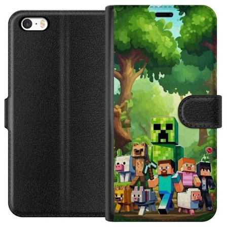 Kompatibelt Lommeboketui til Apple iPhone SE (2016) Blokkete pikselerte spillverden med grønne figurer og dyr i frodig skogsmiljø