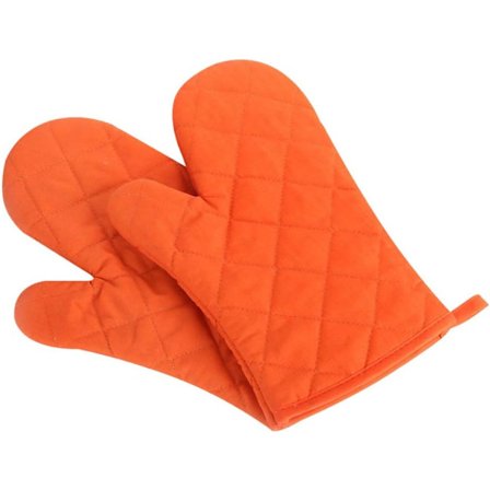 Grydelapper Køkken Bomuld Søde Lange Mikrobølgeovnshandsker Varmebestandige Handsker til Madlavning, Mad, Stegning, Bagning Premium Holdbar Orange