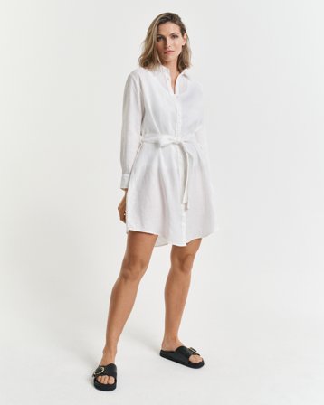 GANT Damen Hemdblusenkleid aus Leinen mit Gürtel (44) Weiß