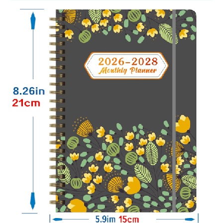 2026–2028 A5 Veckoplanerare, Engelsk Spiral Schemabok, 3-års Produktivitetsanteckningsbok