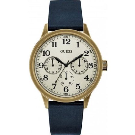 Ure - Guess - OEB 46mm - Rustfrit stål - Ægte læder blå - Vandtæt 5 ATM