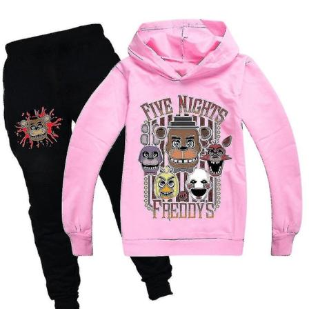 Five Nights At Freddy's Træningsdragt Sæt Børn Unisex Langærmet Casual Hoodies Hættetrøje Top Bukser Fnaf Outfits Aktivtøj Gave Pink 7-8 Years