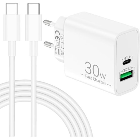 30W Laturi Pikalaturi ja USB-C-kaapeli, yhteensopiva Samsung S25 S24 S23 S22 Ultra FE 5G S20, iPhone 17 16 16e 15 Pro Max (KDO) kanssa