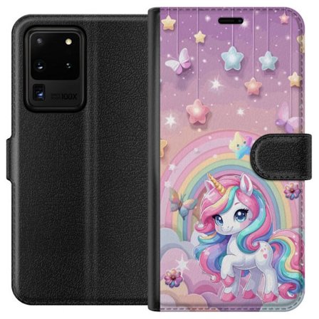Kompatibel Tegnebogsetui til Samsung Galaxy S20 Ultra Magisk enhjørning med regnbue manke, stjerner og sommerfugle mod en pastelfarvet himmel med skye