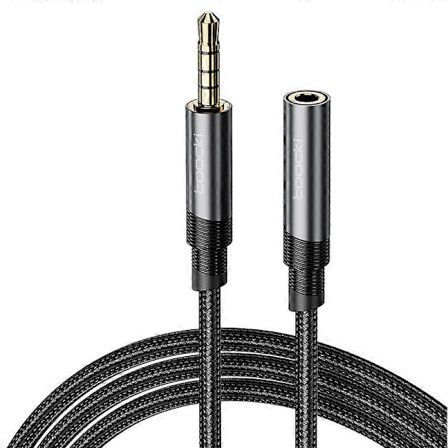 TOOCKI TQ-X41 Audio Forlængerkabel 2m 4 Sektioner 3.5mm Stereo Jack Han til Hun Kabel - Grå