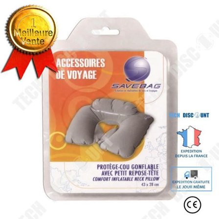 TD Uppblåsbar resekudde med nackstöd - Grå resetillbehör komfort sömnflygplan tåg nackstöd