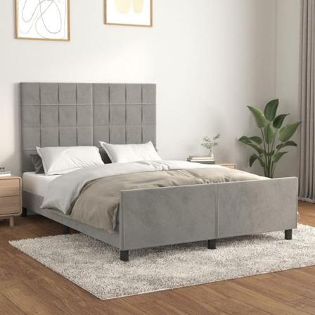 Vidaxl Sängram Med Huvudgavel Ljusgrå 140x200 Cm Sammet Grå