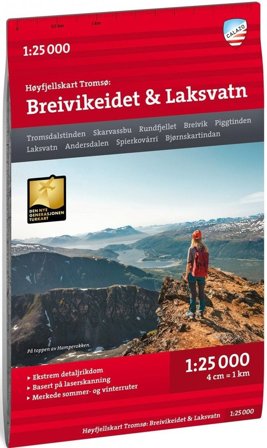 Calazo Høyfjellskart Tromsø: Breivikeidet Laksvatn 1:25 000