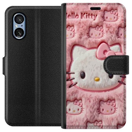 Yhteensopiva Lompakkokotelo Sony Xperia 5 V Hello Kitty vaaleanpunainen pörröinen tausta, jossa on ikoninen kasvot ja kawaii-esteettisyys