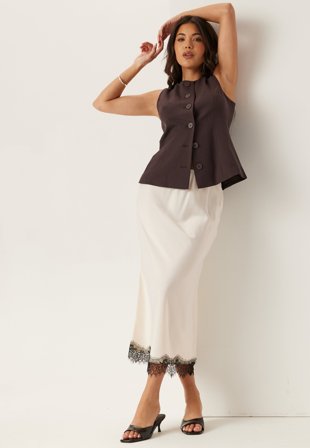 BUBBLEROOM-Satin Lace Midi Skirt-S