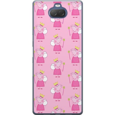Yhteensopiva Puhelinkuori Sony Xperia 10 Plus Greta Gris ja Peppa Pig dinosauruksella ja eläimillä, leikkisä piirretty lasten kohtaus sinisellä ta