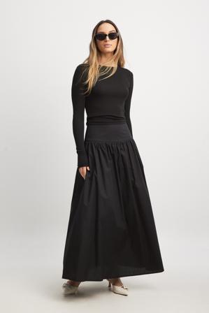 NA-KD Jupe longue froncée en coton - Jupes longues - Noir - EU 34