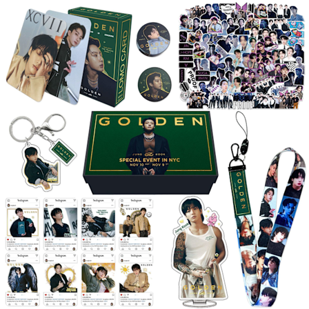 BTS Jungkook JUNGKOOK periferi lanyard klistremerke gaveboks GOLDEN album fotokortsett