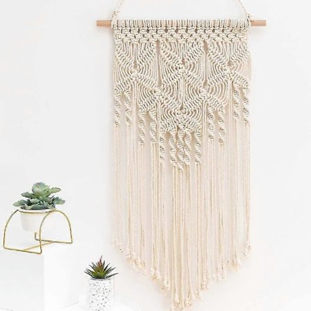 Makramé Vegghenging Vevd Tapet 40,6 x 70,1 cm, Beige