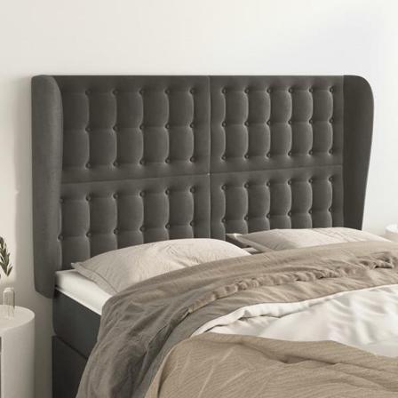 Vidaxl Huvudgavel Med Kanter Mörkgrå 147x23x118/128 Cm Sammet Grå