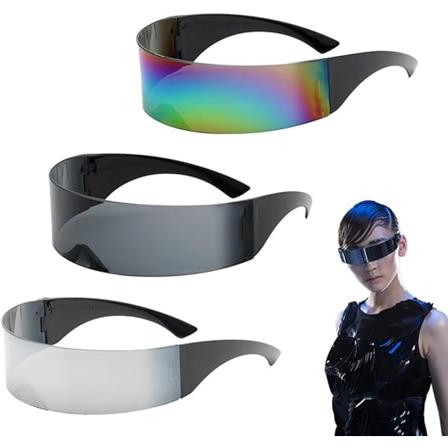 3 paria Futuristisen aurinkolasit Hauskat peilijuhlalasit Slim Space Alien -lasit Halloweeniin (Harmaa, Hopea, Värikäs)