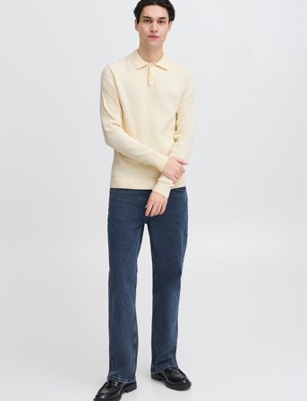 Casual Friday Cfnolan Ls Ribbed Polo Knit - Cream - XL