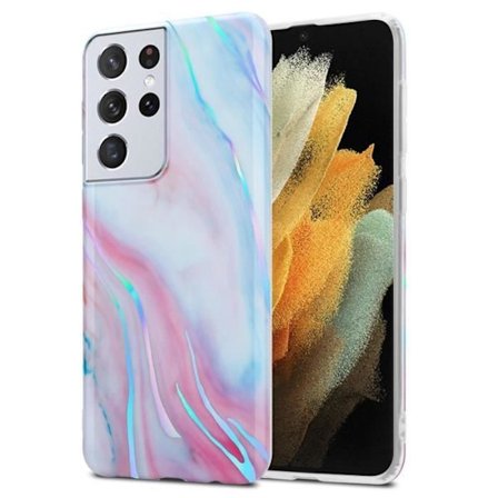 Fodral till Samsung Galaxy S21 ULTRA Rosa Vit Marmor Fodral nr 15 Fodral Skydd Silikon TPU plånbok plånbok