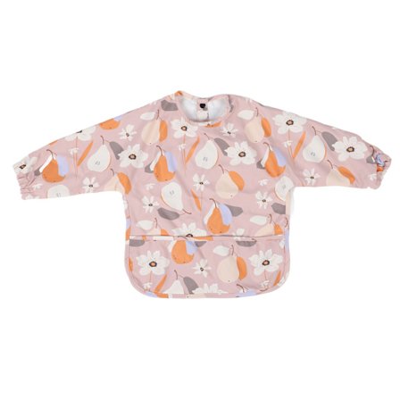 Vandtæt Langærmet Baby Hagesmæk Blød PU Frugtprint Ærmefodringssmok til 6-12 Måneder Småbørn Pære Blomsterdesign