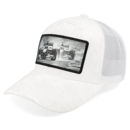 Calza Pennello - Weiss Trucker Cap - Formula Racing Cars Velvet White A-Frame Trucker @ Hatstore