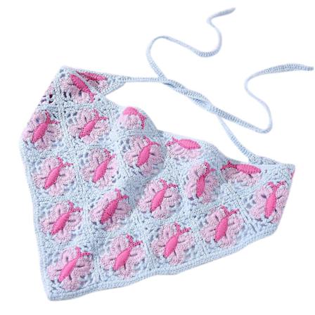 Strikket trekant pannebånd for jenter med sommerfugl og kirsebær - Justerbar heklet pannebånd