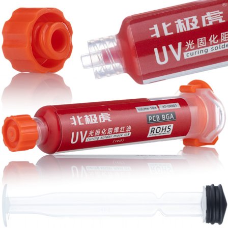 Rod UV-Loddemaske 10ml med Sprøjte – Hurtig Haerdning | Isolerende Beskyttelse til PCB | Til Reparation og Forsegling