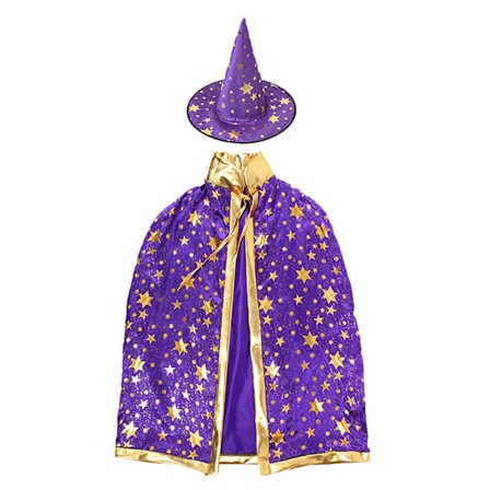 Trollmannskappe med hatt, Halloween-kostymer for barn, heksekappe for barn, Halloween-rekvisitter