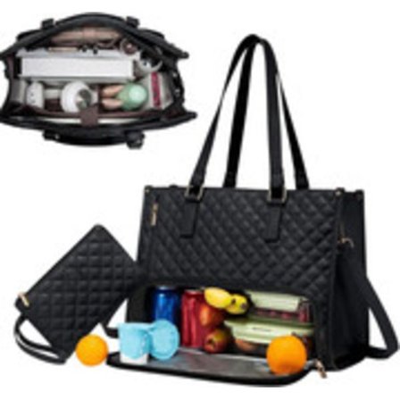 2-i-1 Håndtaske og Madkasse - 15,6 tommer, Isoleret madkasse, Køletaske, Lækagesikker Køletaske, Laptop Taske til Arbejde