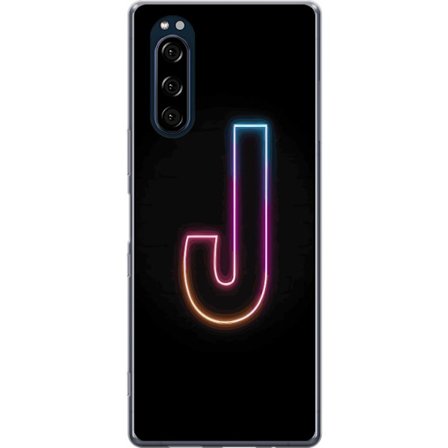 Kompatibelt Mobilskal till Sony Sony Xperia 5 Minimalistisk neonbokstav J i färgskiftande ljus mot svart bakgrund