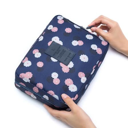 Hög kapacitet utomhus flickasminkväska Dark Blue Flower