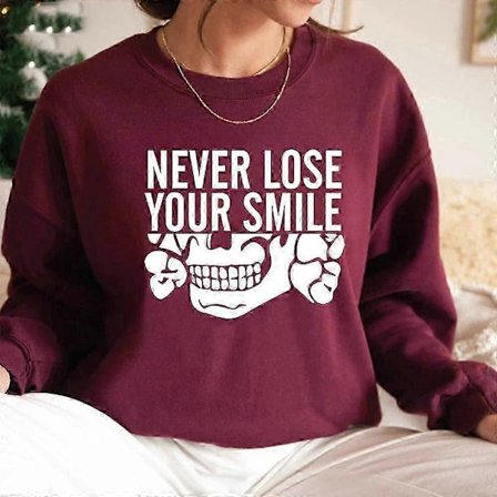 Genser med "Never Lose Your Smile", "Never Lose Your Smile"-hodeskalle, morsom genser, menn, kvinner, crewneck-genser, streetwear-pullover