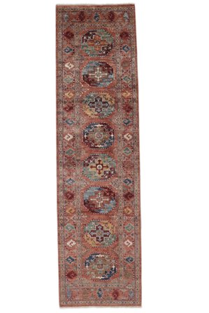 Shabargan Teppich Moderner Läufer Dunkelrot/Braun (Wolle, Afghanistan)