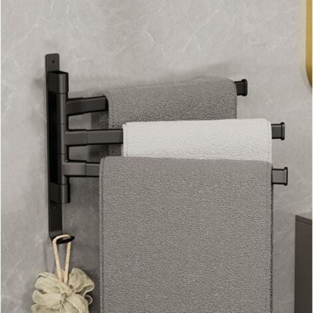 Badhåndkleholder med 3 stenger 180° svingbar håndkleholder SUS304 rustfritt stål 33CM veggmontert håndkleholder for bad