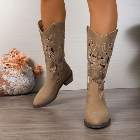 Uformelle mote nye dame midt-leggstøvler sommersandaler rund tå middels hæl utendørs komfortable allsidige pluss størrelse damestøvler