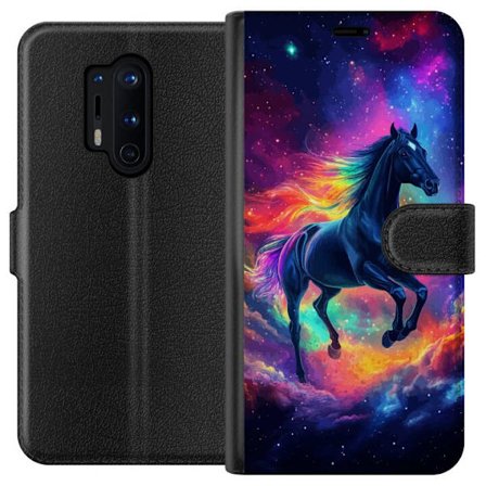 Kompatibelt Plånboksfodral till OnePlus OnePlus 8 Pro Färgstark galaxhäst med regnbågsmane i rymdmiljö, magisk fantasyillustration för barnrum,