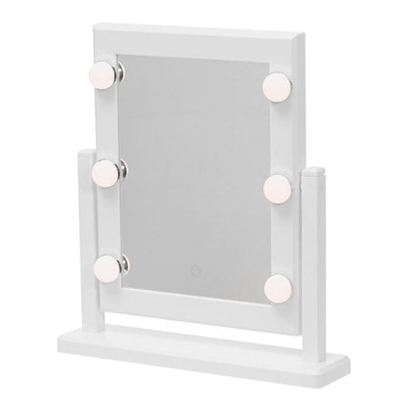 Make-up-spejl med 6 LED-lys og justerbart lys - Hvid