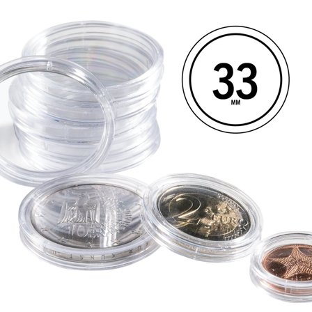 Leuchtturm GRIPS runde møntkapsler til mønt Ø 33 mm - 10 stk.