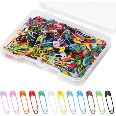 120pcs Safety Pins with Clear Case, 19mm Assorted Safety Pins Small Colorful Safety Pins Nickel Plated Stainless Steel Safety Pins for Clothes Sewing