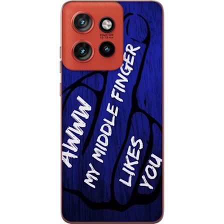 Kompatibelt Mobildeksel til Motorola Edge 50 Neo Mørk typografisk illustrasjon med hjerteform og budskap om vennskap mot dyp blå tretekstur