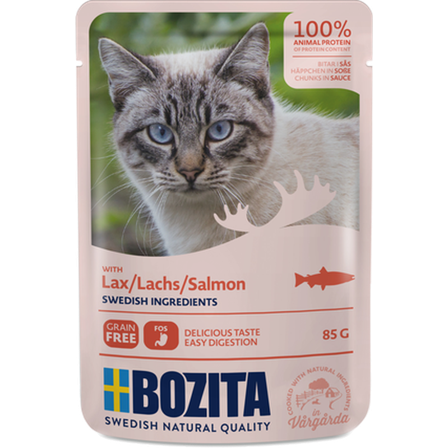 Bozita Katt - Poser med laks i saus 12 x 85g - Katt - Kattefôr & kattemat - Våtfôr og våtmat - ZOO.no