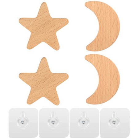 Puupuiset seinäkoukut, lasten seinäkoukut, seinäkiinnitettävä takkiripustin, itseliimautuvat