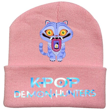 KPOP DEMON HUNTER omgivende strikket hue krøllet uldhue trykt beanie udendørs kold hue voksen Pink-1