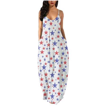 Maxi Lång Klänning Med Print För Damer Dam Summer Beach Holida