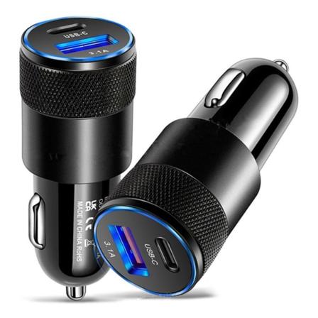 15W 3.1A USB+PD Type-C biloplader Hurtig opladningsadapter Black