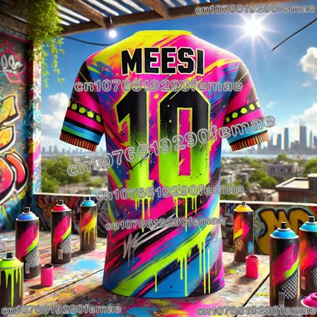 Messi #10 Special Edition AI Graffiti Fodboldtrøje Unisex Sommer Fodbold T-shirt Voksne Børn Sportstøj Hurtigtørrende Trænings Fan