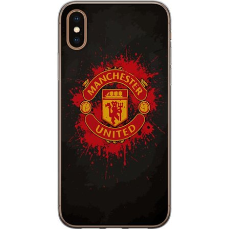 Kompatibelt Mobildeksel til Apple Apple iPhone XS Manchester United logo i rød og gul farge med røff sportslig bakgrunn