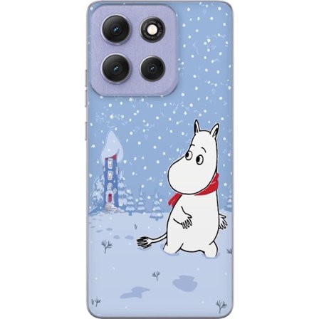 Kompatibel Mobilcover til Motorola Moto G86 Power Står i et stille vinterlandskab med snefald, blå toner og måne, hvor den rolige stemning skaber en b