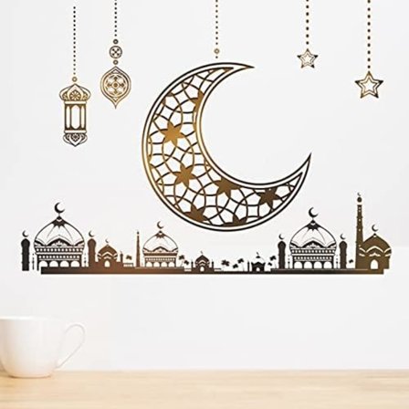 2 Pieces Ramadan Stickers Wall Decoration Eid Mubarak Wall Art Decoration Islamic Eid Decoration Moon