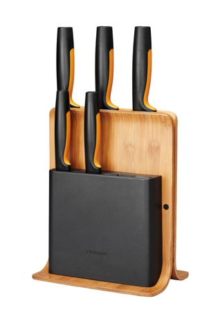 Fiskars Functional Form Knivblokk Bambus, 5 kniver