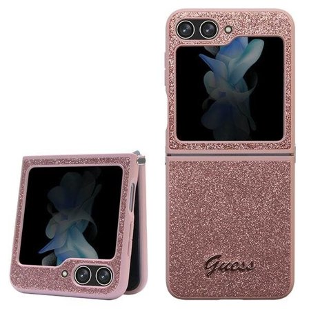 Guess Glitter Script-etui til Samsung Galaxy Z Flip 5 - pink